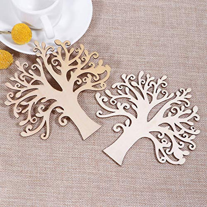 WINOMO Blank Wooden Wood Shapes Family Tree Wooden Craft Tree Embellishments for DIY Crafts - 10pcs