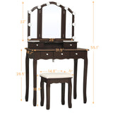 Tiptiper Vanity Desk, Makeup Vanity Set with Lighted Mirror and Stool, Dressing Table with 5 Drawers, 3 Light Settings & Adjustable Brightness, Tiptiper