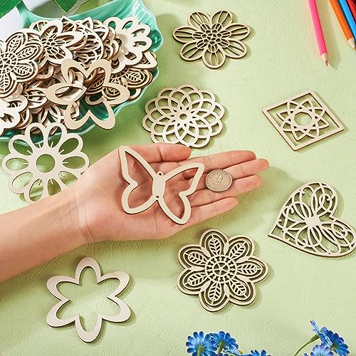 Elecrelive 48pcs Laser Cut Wood Shapes Large Unfinished Wood Flower Cutouts Hollow Wooden Pieces for Painting Crafts Hainging Ornament Home Wedding EEE ELECRELIVE