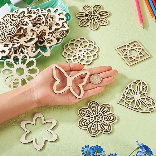 Elecrelive 48pcs Laser Cut Wood Shapes Large Unfinished Wood Flower Cutouts Hollow Wooden Pieces for Painting Crafts Hainging Ornament Home Wedding - WoodArtSupply