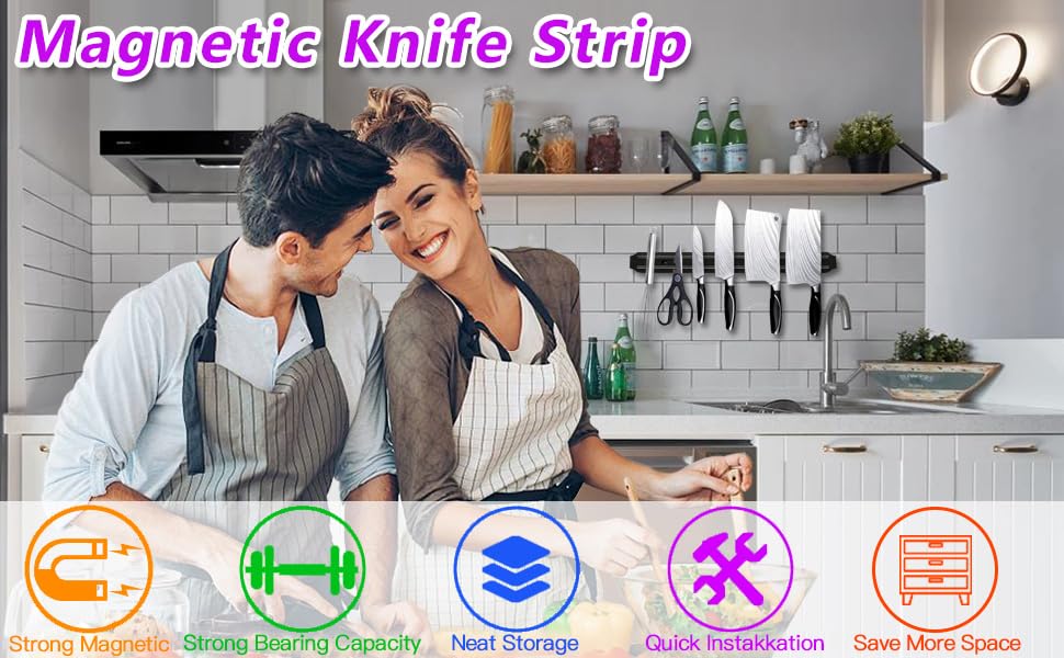 Magnetic Knife Strips(15 Inch X Set Of 2) Magnetic Knife Storage Strip, Knife Holder, Knife Rack, Knife Strip, Kitchen Utensil Holder, Tool Holder, PENXUA