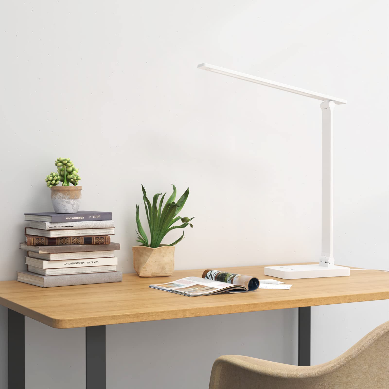 Lepro LED Desk Lamp with USB Charging Port Dimmable Home Office Touch Control Reading Table Lamp,3 Color Modes with 5 Brightness Level, School Dorm - WoodArtSupply