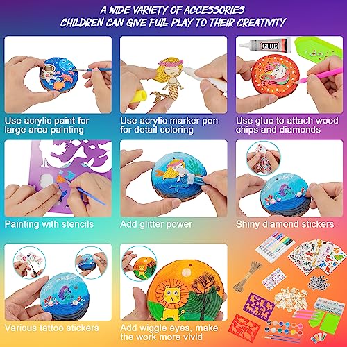 FTBox Wooden Crafts Gift for Kids, Wood Slices Arts & Crafts Christmas Gifts for Boys and Girls Ages 4-12, Craft Activities Diamond Painting Art Toys