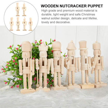 Amosfun 6pcs Christmas Nutcracker Figurine Unfinished Wooden Peg People Doll Desktop Figure Ornaments for Xmas Party DIY Painting Craft Art Peg Game