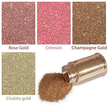 Laza Spring Ultra Fine Glitter Powder, 4 Colors 320ml Craft Glitter Sequins, Rose Gold PET Extra Fine Glitter for Flowers Resin, Nail Arts, Epoxy Laza