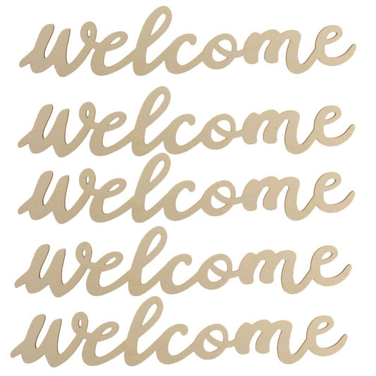 NUOBESTY Wooden Welcome Sign Cutout Unfinished Wood Letter Sign Farmhouse Front Door Sign with Ropes DIY Block Words Plaque for Easter Wreath - WoodArtSupply