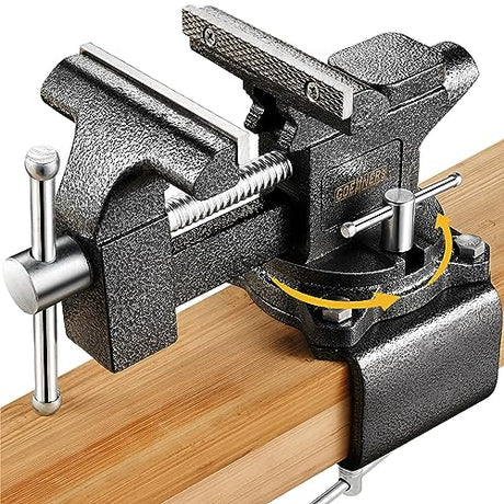 Updated 2-In-1 Bench Vise or Table Vise 4.5 Inch, Clamp Vice for Workbench Constructed with Cast Steel, Heavy Duty Workbench Vise Swivel for Gottinfurt