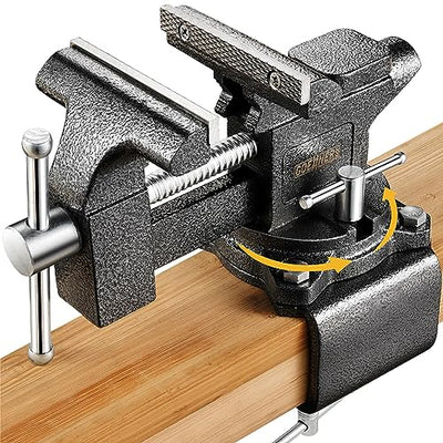Updated 2-In-1 Bench Vise or Table Vise 4.5 Inch, Clamp Vice for Workbench Constructed with Cast Steel, Heavy Duty Workbench Vise Swivel for