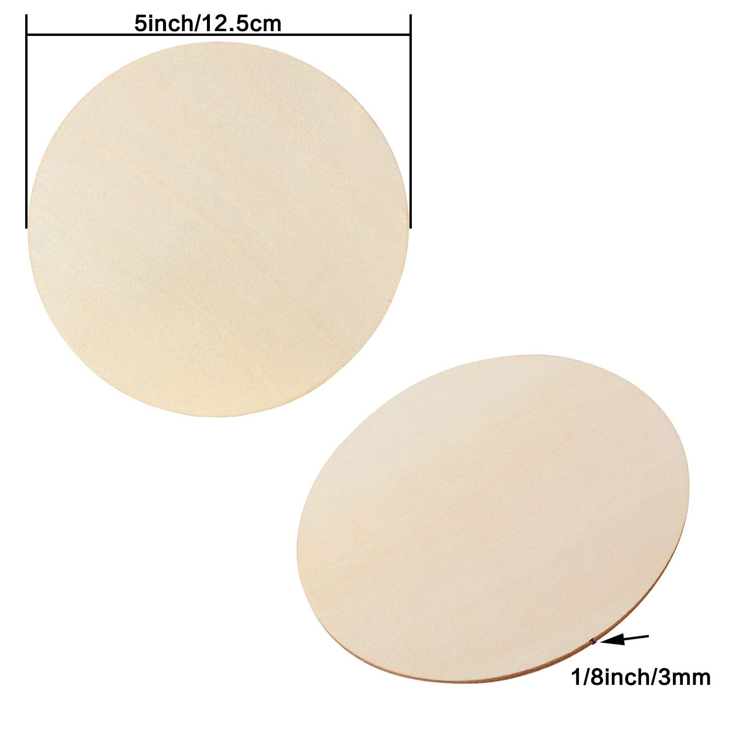 Boao Unfinished Wood Circle Round Wood Pieces Blank Round Ornaments Wooden Cutouts for DIY Craft Project, Decoration, Laser Engraving Carving, 1/8 Boao