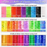 cridoz Lanyard String Kit, Boondoggle String with 25 Rolls Plastic Lacing Cord and 50Pcs Keychain Lanyard Accessories, Gimp String Lanyard Weaving cridoz