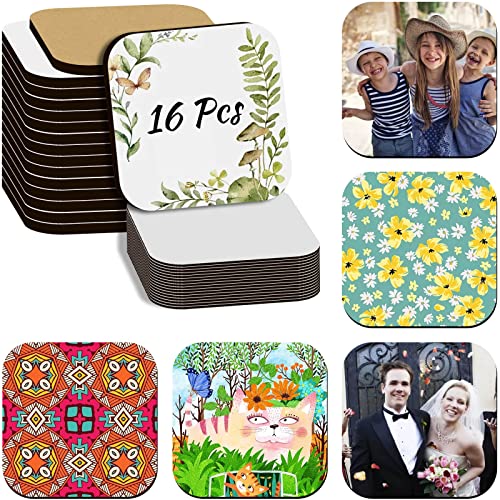 32 Pcs Sublimation Blank Refrigerator Magnets, 2.4 x2.4 Inch Sublimation Magnet Blanks Kit Including 16 Pcs Fridge Magnets and 16 Pcs MDF Sublimation