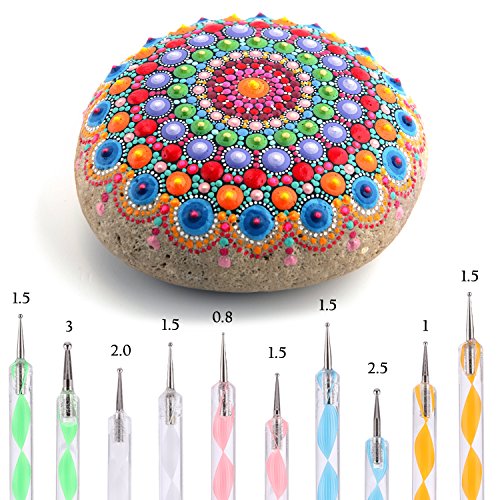 Whaline 18 Set Art Dotting Tools Mandala Dotting Tools Including 4 Mandala Stencils, 8 x Acrylic Rods, Paint Tray and 5 Double Sided Dotting Tools Whaline