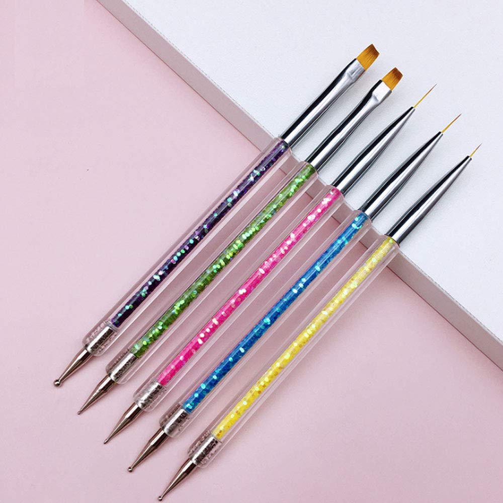 iFwevs Nail Art Brushes,5pcs Double Ended Brush & Dotting Tool Kit,Including Nail Liner Brush and Nail Dotting Pens for Nail Art Nail Salon iFwevs