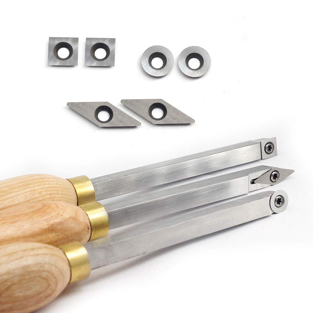 YUFUTOL Carbide Woodturning Tool Mini Size (3 Piece Set) Includes Diamond Shape, Round and Square Turning Tools With Comfort Grip Handles Perfect For