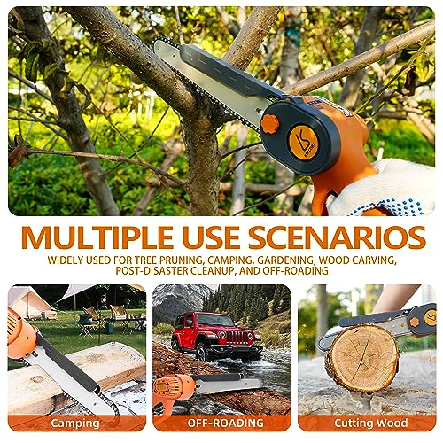 Electric Mini Chainsaw Cordless 8 Inch 6 Inch 2-in-1 Battery Powered Handheld Chainsaw with Brushless Motor，2pc 21v Battery（4.0AH+2.5AH) for Trimming - WoodArtSupply