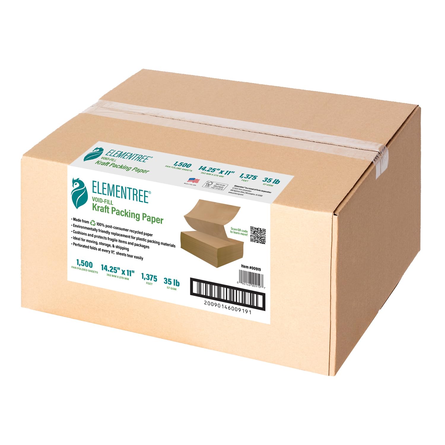 Elementree Packing Paper Sheets (1500 Count), Fanfold #35 Kraft Paper with 11" Perforations, Sustainable Shipping & Moving Supplies, Eco-Friendly - WoodArtSupply