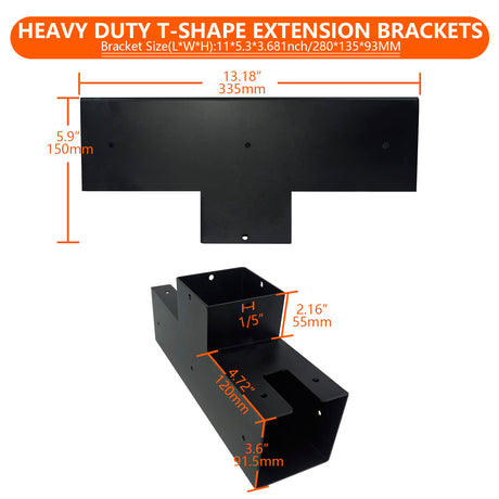 ITeVe.GD Pergola DIY Kit,2 Pcs 3-Way T-Angle Corner Brackets Elevated Wood Stand with Screws for 4"x4"(Inner Size:3.5"x3.5") Wood ITeVe.GD