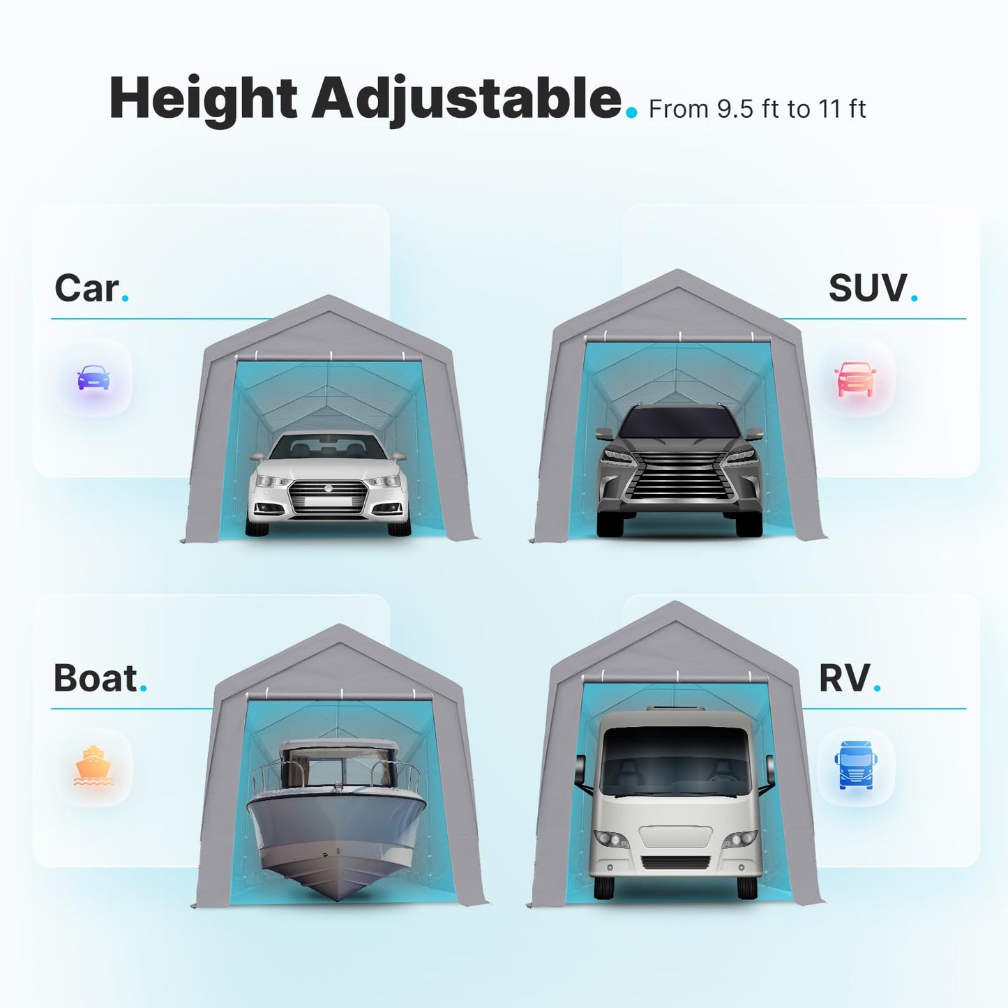 ADVANCE OUTDOOR 10x20 ft Heavy Duty Carport with Removable Sidewalls and Doors, Adjustable Height, Car Canopy Garage Party Tent Boat Shelter with 8 - WoodArtSupply