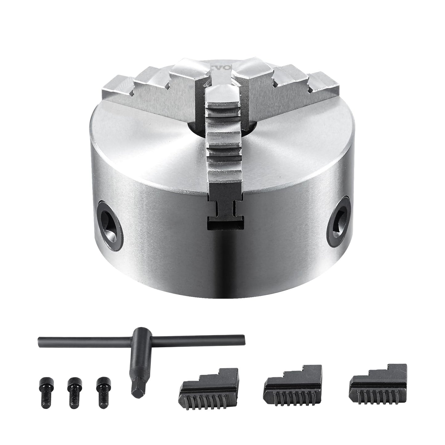 VEVOR 3-Jaw Lathe Chuck, 5'', Self-Centering Lathe Chuck, 0.1-5 in/2.5-125 mm Clamping Range with T-key Fixing Screws Reversible Jaws, for Lathe 3D - WoodArtSupply