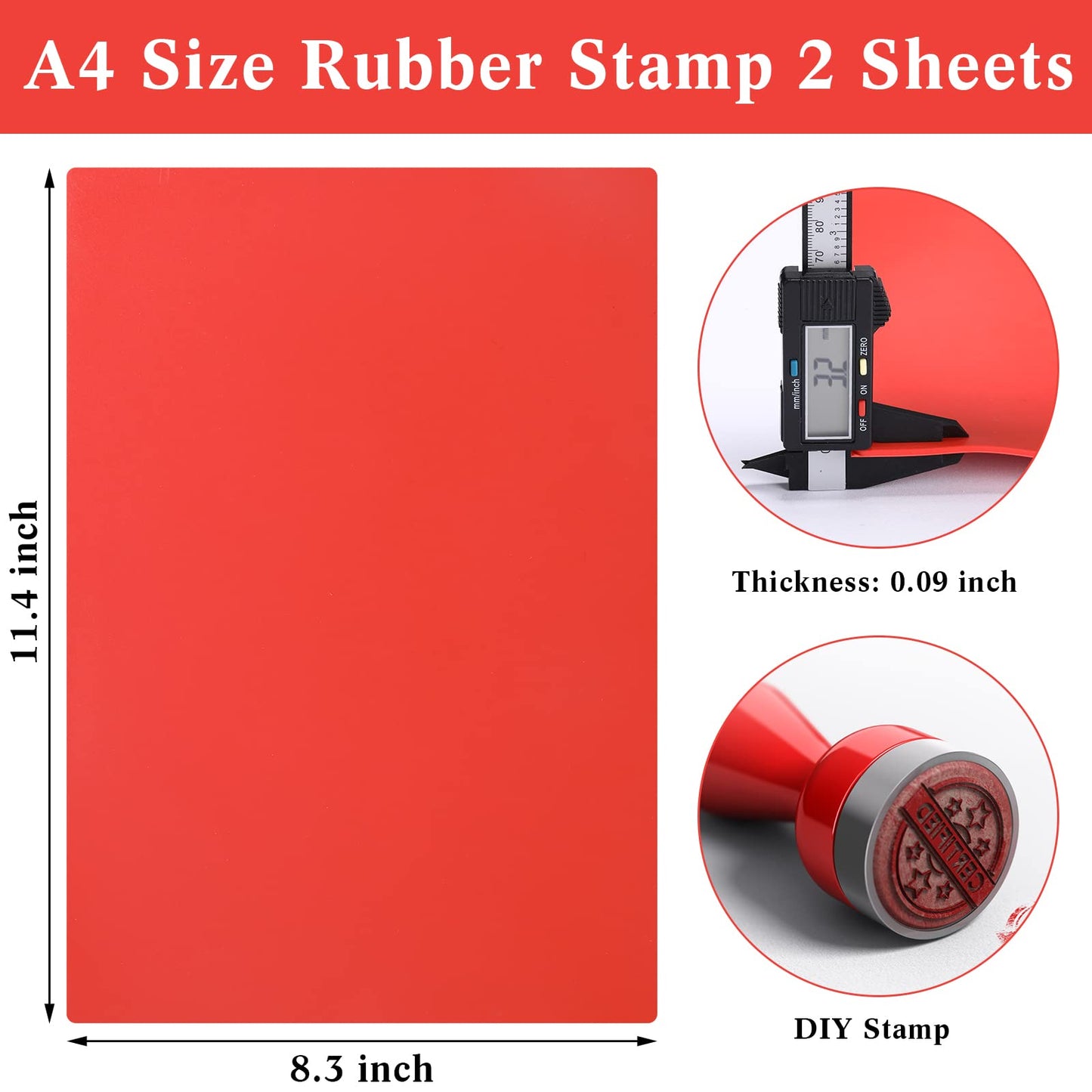 2 Sheets Rubber Stamp Sheets for Laser Engraving Machine, A4 Rubber Stamp Sheets for Laser Cutter Soft Rubber Sheets to Make Rubber Stamps, 2.3 mm