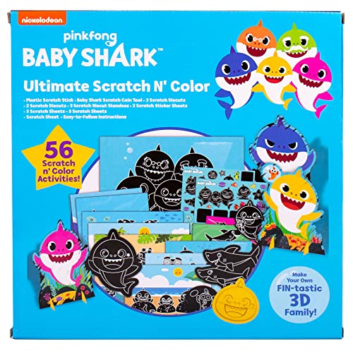 Baby Shark Ultimate Scratch ‘N Color Set by Horizon Group USA, 56 Scratch Art Activities, Including Stickers, 3D Shapes & More, Scratch Art for Kids Baby Shark
