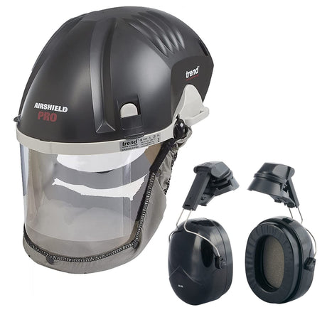 Trend Airshield Pro Full Air Circulating Face Shield w/ Ear Defenders - Complete Face and Hearing Protection Pack, AIR/PRO/D2 TREND