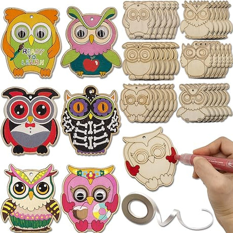 36 Sets Owl Unfinished Wooden Ornaments Craft Make Your Own Owl Blank DIY Owl Cutout Hanging Slices for Kids Xmas Tree Craft Painting All Festival WoodArtSupply