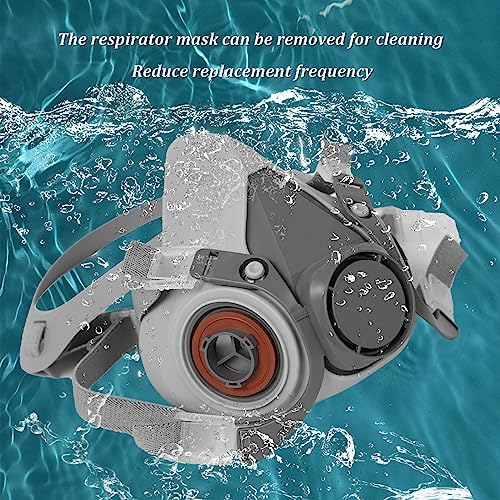 Respirator Mask, Half Face Cover Gas Mask with Safety Glasses Reusable Professional Breathing Protection, for Painting, Organic Vapor, Welding, RZHSMDM