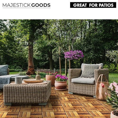 Interlocking Deck Tiles 12 x 12 Acacia Hardwood Outdoor Flooring for Patio | Snap Together Wood Flooring | Floor Decking Tile - Balcony Flooring