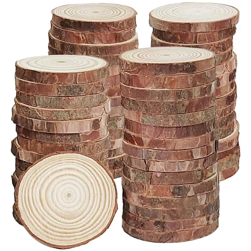 WEOPYCJ Unfinished Natural with Tree Bark Wood Slices,60 Pcs 1.5-2 Inches Wood Pieces Craft Wood kit Circles Crafts Christmas Ornaments DIY Crafts - WoodArtSupply