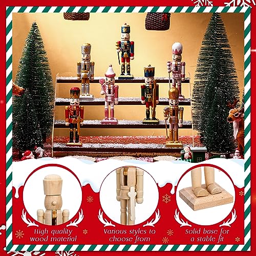 57 Pcs Christmas Unfinished Nutcracker Figures Set Include 18 Wooden Unpainted Nutcracker Soldier Ornament with Paint Brushes Beards and Paint Strips - WoodArtSupply