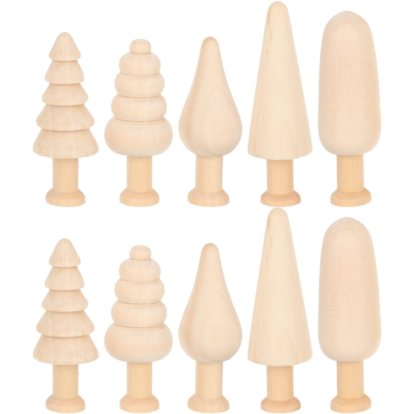 Wooden Trees Unfinished Wooden Figurines 10pcs Mini Wooden Christmas Tree Unpainted Blank Figurines Wood Miniature Trees Peg People for Christmas - WoodArtSupply