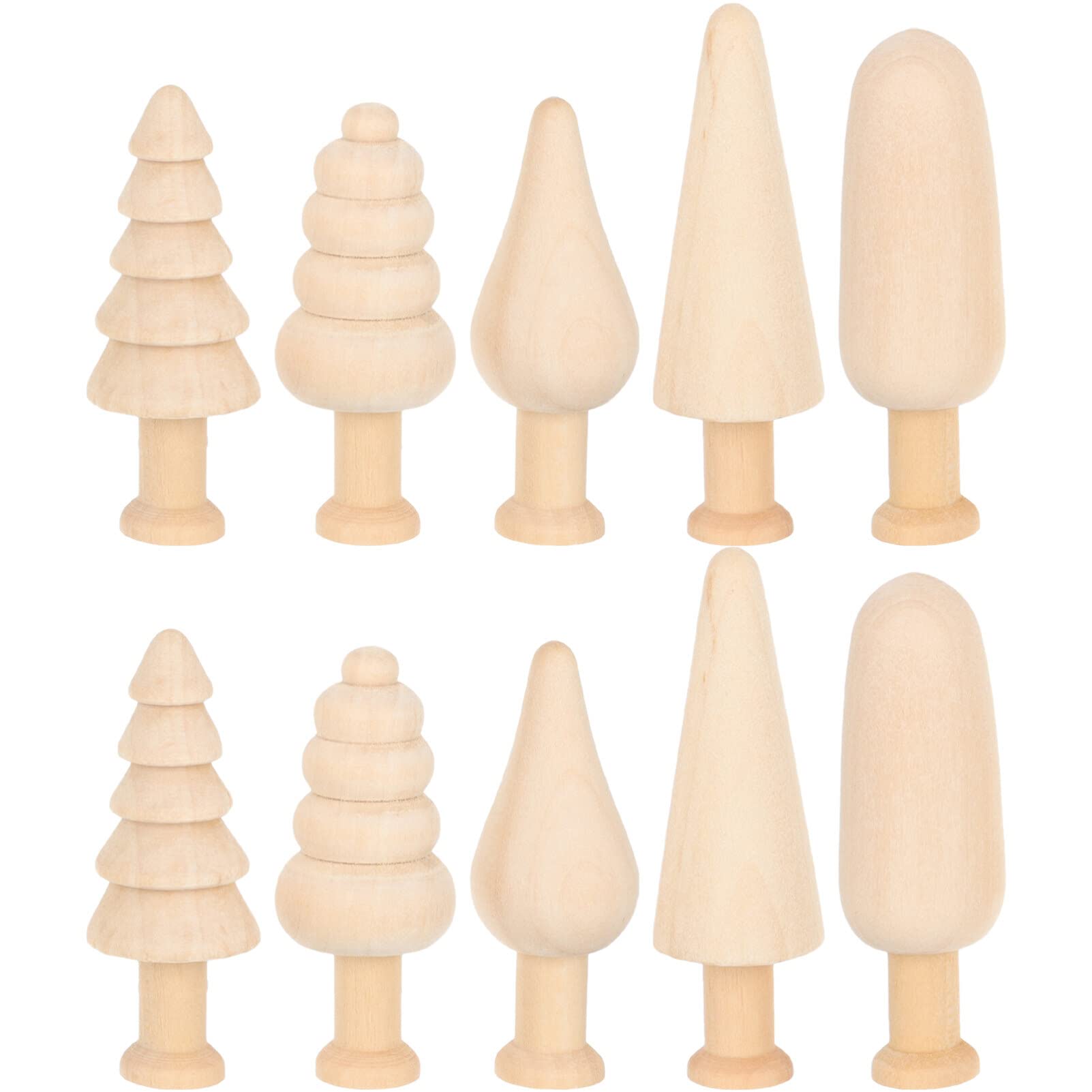 Wooden Trees Unfinished Wooden Figurines 10pcs Mini Wooden Christmas Tree Unpainted Blank Figurines Wood Miniature Trees Peg People for Christmas - WoodArtSupply