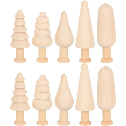 Wooden Trees Unfinished Wooden Figurines 10pcs Mini Wooden Christmas Tree Unpainted Blank Figurines Wood Miniature Trees Peg People for Christmas - WoodArtSupply