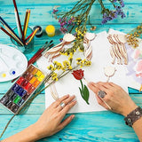 NBEADS 60 Pcs 3 Styles Wood Flower Cutouts, 6×2×0.1"(15.1×4.95×0.25cm) Unfinished Wooden Cutouts Rose Shape Blank Spring Flower Wood Slices Pieces NBEADS