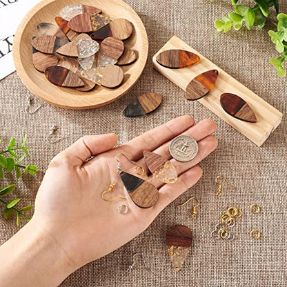 FASHEWELRY Resin Wood Earring Kit with 24Pcs Teardrop Wooden Resin Earring Charms Wood Earring Blanks Earring Findings Open Jump Rings French Earring