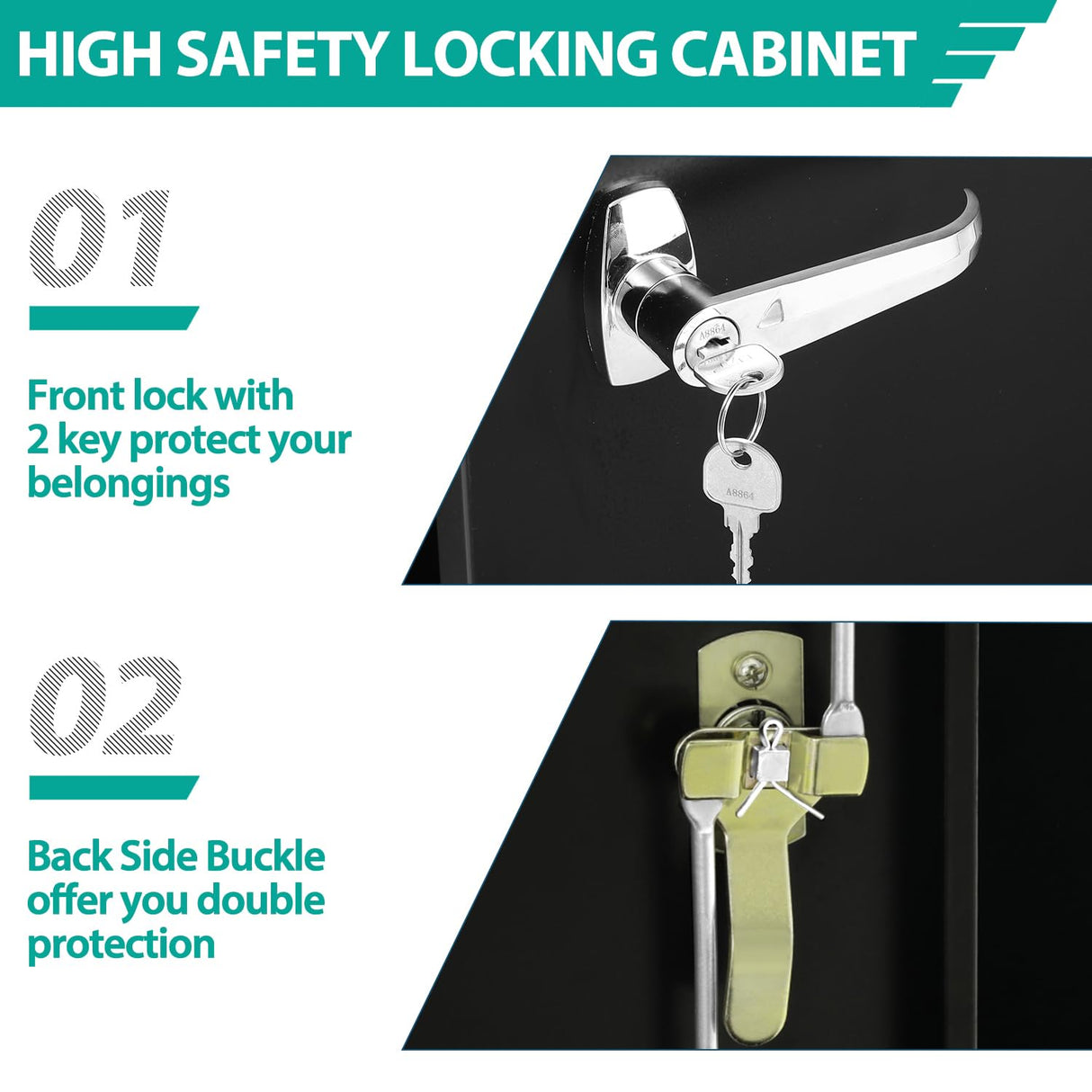 INTERGREAT Steel Storage Cabinet with Lock, Lockable Metal Storage Cabinets with 2 Adjustable Shelves, Black Counter Height Garage Cabinet INTERGREAT