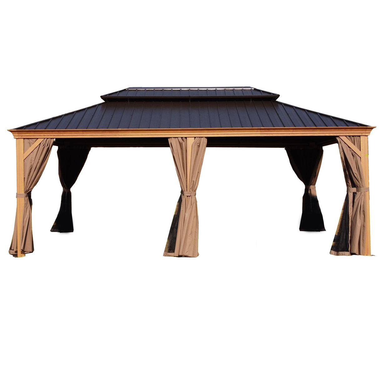 Kozyard Apollo 12’x20’ Hardtop Gazebo, Wooden Coated Aluminum Frame Canopy with Galvanized Steel Double Roof, Outdoor Permanent Metal Pavilion with Kozyard