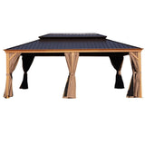 Kozyard Apollo 12’x20’ Hardtop Gazebo, Wooden Coated Aluminum Frame Canopy with Galvanized Steel Double Roof, Outdoor Permanent Metal Pavilion with Kozyard