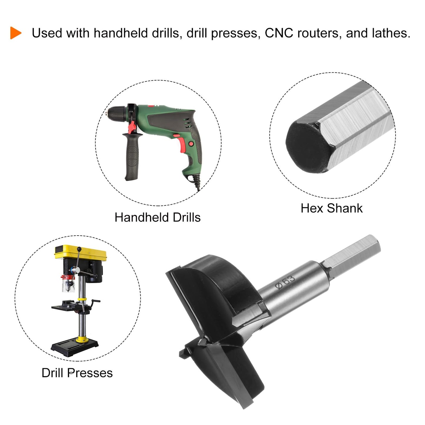 HARFINGTON Forstner Drill Bit 63mm (2-1/2") Tungsten Carbide Wood Forstner Bit Opener Cutter for Hinge Hole Drilling Woodworking, Black - WoodArtSupply