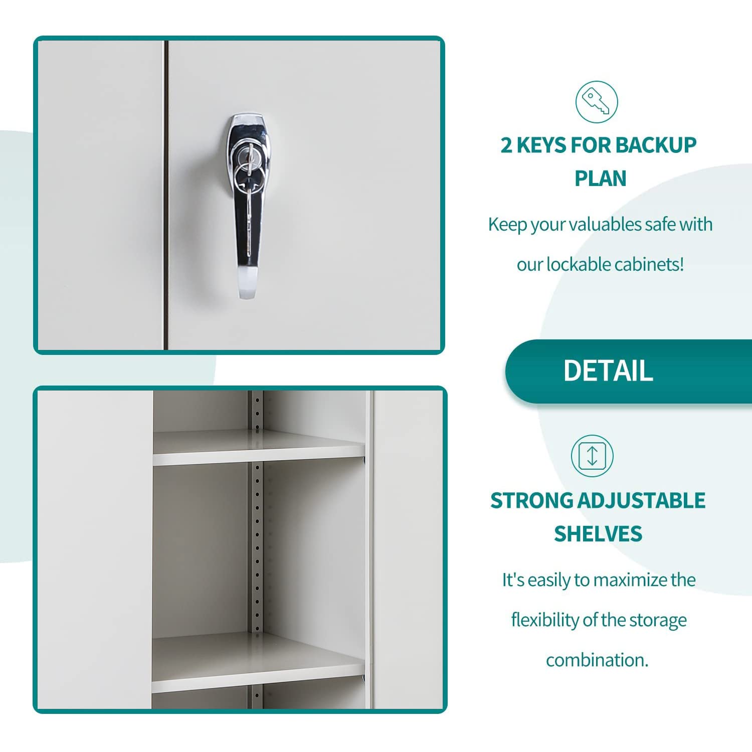 INTERGREAT White Metal Storage Cabinet Doors, 72" Locking Steel Storage Cabinet with Shelves, Tall Metal Cabinet Lockable Steel Cabinets for Home INTERGREAT