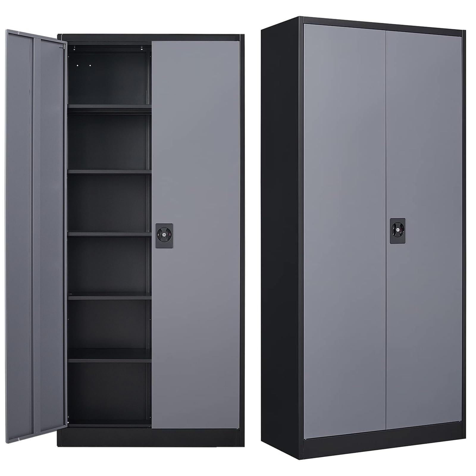 MIIIKO Metal Storage Cabinet with Locking Doors, Black Garage Lockable Steel Cabinets with 4 Doors and 5 Shelves for Home, Garage, Pantry Workshop - WoodArtSupply