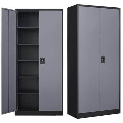 MIIIKO Metal Storage Cabinet with Locking Doors, Black Garage Lockable Steel Cabinets with 4 Doors and 5 Shelves for Home, Garage, Pantry Workshop