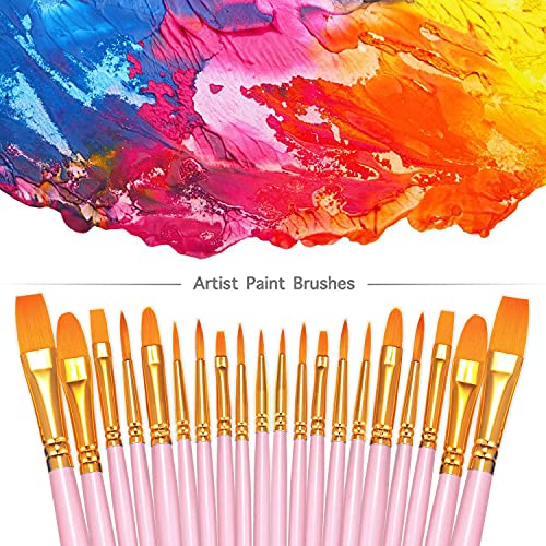 BOSOBO Paint Brushes Set, 2 Pack 20 Pcs Round Pointed Tip Nylon Hair Artist Acrylic Paint Brushes for Acrylic Oil Watercolor, Face Nail Art, BOSOBO