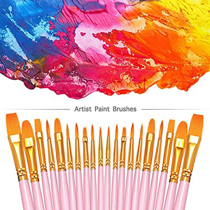 BOSOBO Paint Brushes Set, 2 Pack 20 Pcs Round Pointed Tip Nylon Hair Artist Acrylic Paint Brushes for Acrylic Oil Watercolor, Face Nail Art, - WoodArtSupply