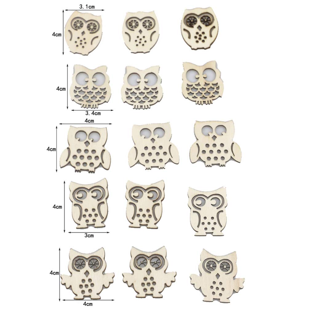EXCEART Animal Wood Slices 60pcs Natural Wood Slices Owl Unfinished Wood Animal Craft Hanging Wooden Circles with Hole Tree Slice for Arts Painting EXCEART