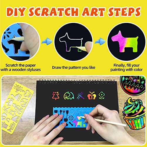 ZMLM Scratch Paper Art Notebooks - Rainbow Scratch Off Art Set for Kids  Activity Color Book Pad Black Magic Art Craft