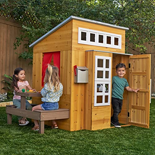 KidKraft Modern Outdoor Wooden Playhouse with Picnic Table, Mailbox and Outdoor Grill ,Gift for Ages 3+ KidKraft