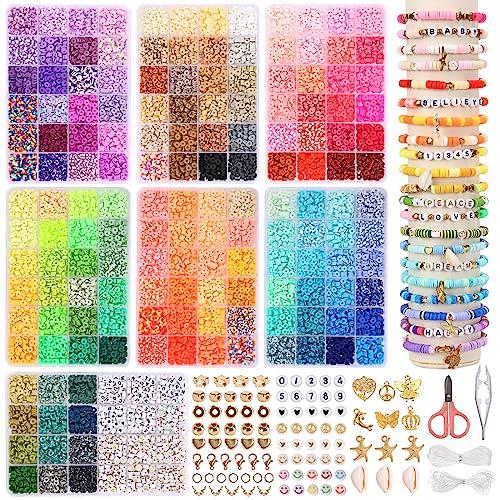 QUEFE 15600pcs 156 Colors Clay Beads for Jewelry Making, Flat Round Polymer Clay Beads Kit with Letter Beads Heart Beads for DIY Gift Craft and Art - WoodArtSupply