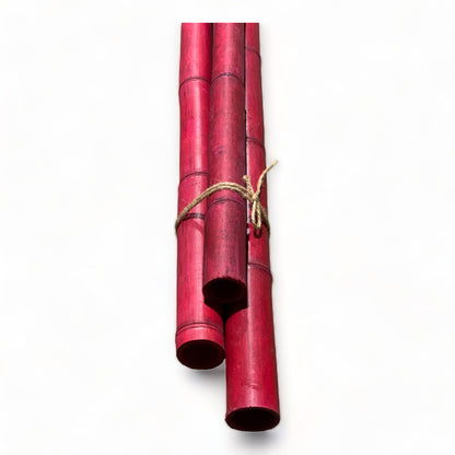 Pack of 3 Bamboo Sticks - 6 Feet Long Natural Thick Bamboo Poles - 1.5 in Diameter - Garden Stakes (Red) - WoodArtSupply